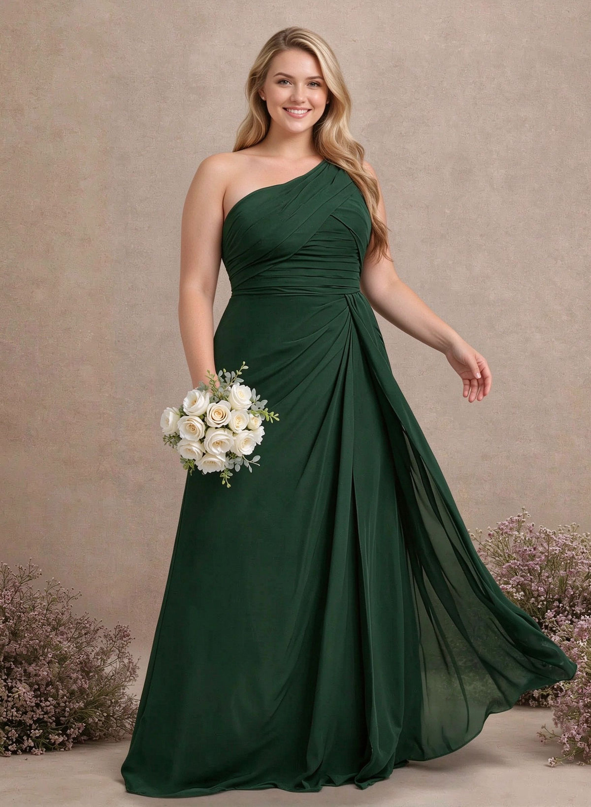 A-Line One-Shoulder Sleeveless Chiffon Bridesmaid Dresses With High Split