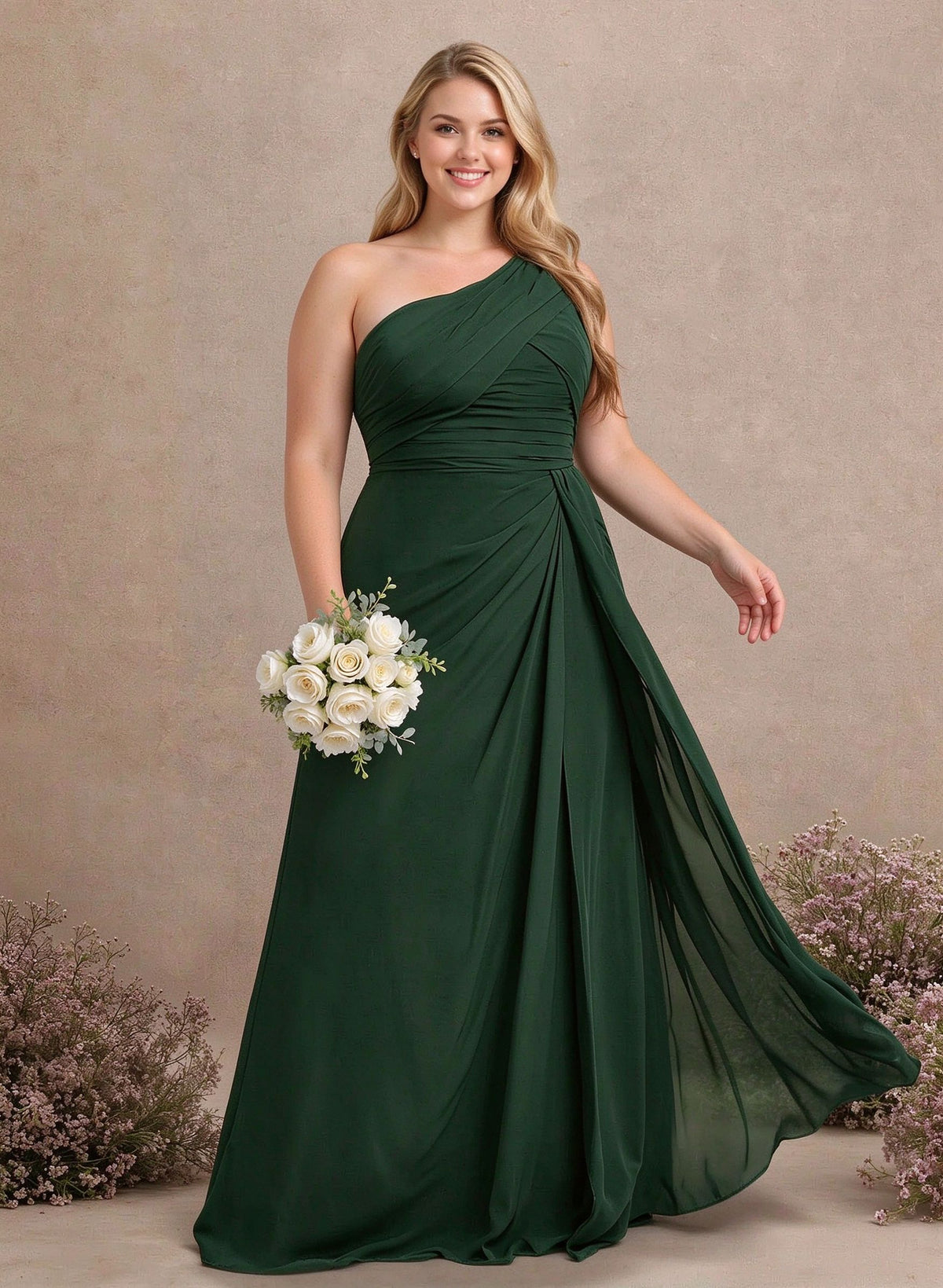 A-Line One-Shoulder Sleeveless Chiffon Bridesmaid Dresses With High Split