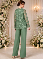 3 Pieces Lace Mother of The Bride Pant Suit