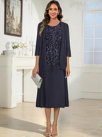 Lace Applique Tea Length Mother of The Bride Dresses with Jacket