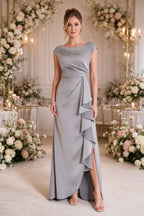 Satin Mermaid Formal Dress Side Slit Boat Neck Mother Of The Bride Dress