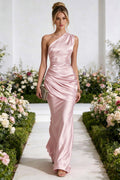 One Shoulder Satin Bridesmaid Dresses Ruched Mermaid Prom Dress