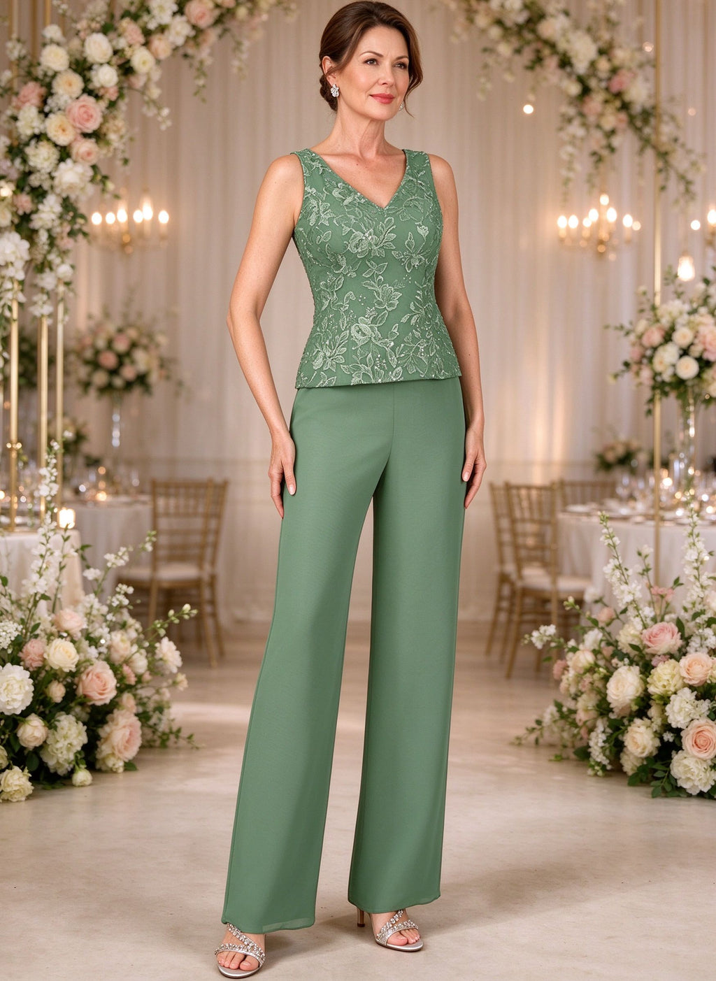 3 Pieces Lace Mother of The Bride Pant Suit