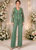 3 Pieces Lace Mother of The Bride Pant Suit