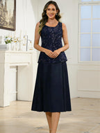 Lace Applique Tea Length Mother of The Bride Dresses with Jacket