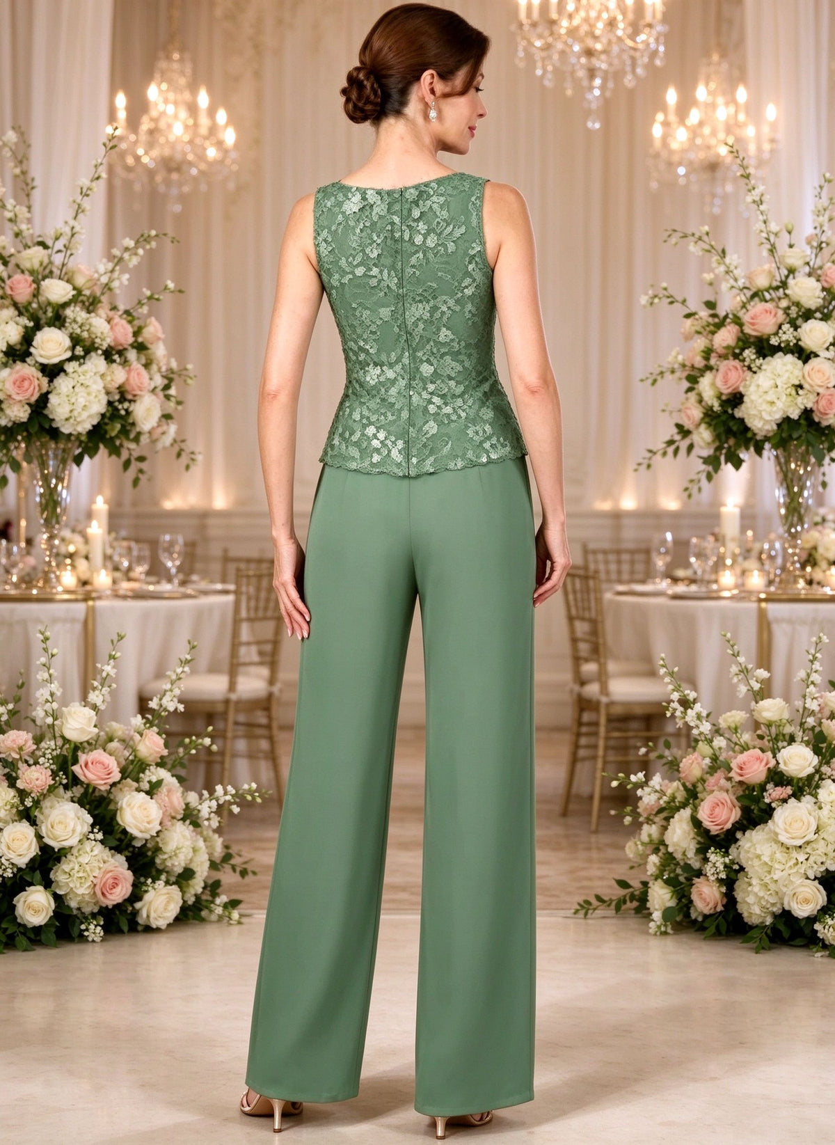 3 Pieces Lace Mother of The Bride Pant Suit
