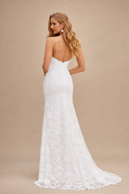 Rutipo Ivory Boho Mermaid V Neck Backless Lace Beach Sweep Train Wedding Dress with Pleats