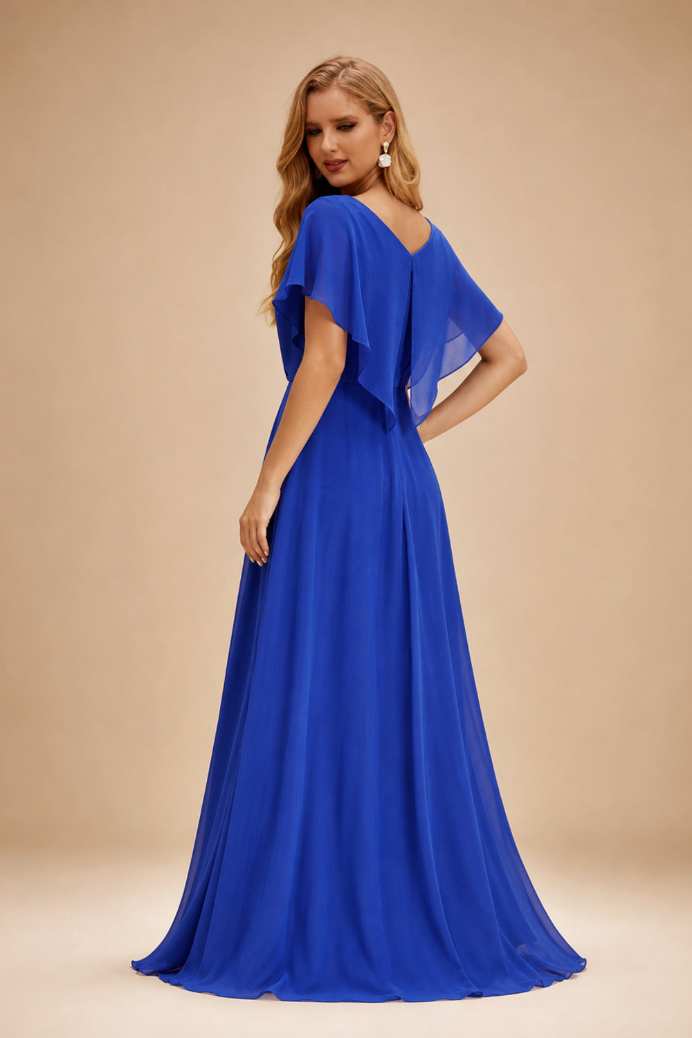 Rutipo Royal Blue A-line V Neck Sweep Train Tulle Prom Dress with Appliqued Beading