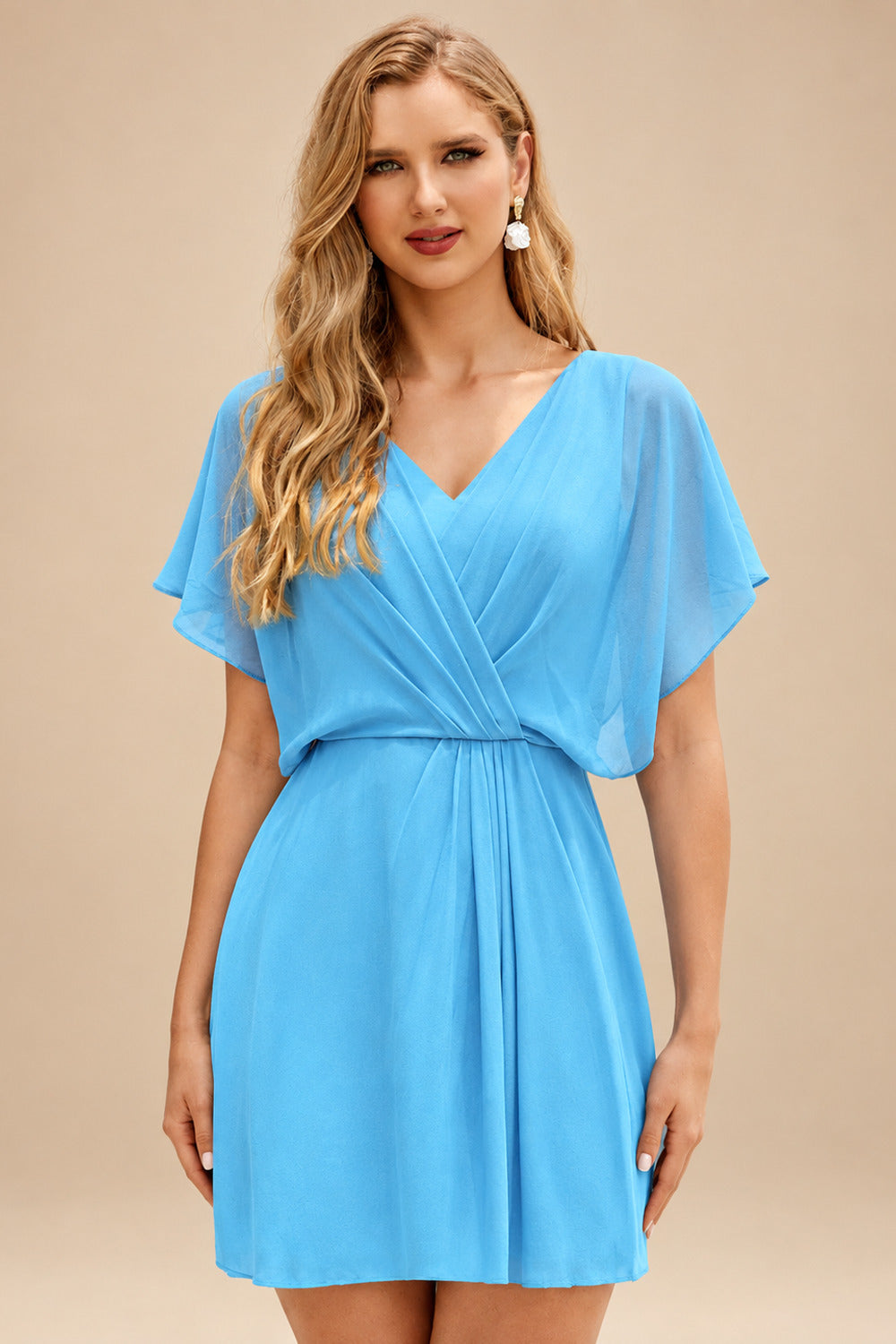 Rutipo Blue Sheath/Column Scoop Neck Tulle Short/Mini Homecoming Dress with Beading Lace