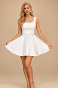 Rutipo White A-line Square Neckline Short/Mini Wedding Dress Satin with Beading Pleated