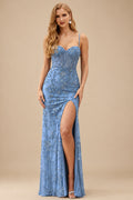 Rutipo As picture High-end Sheath Corset Beaded Tulle Tight Slit Prom Dress with Spaghetti Straps