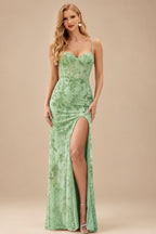 Rutipo Sage High-end Sheath Corset Beaded Tulle Tight Slit Prom Dress with Spaghetti Straps