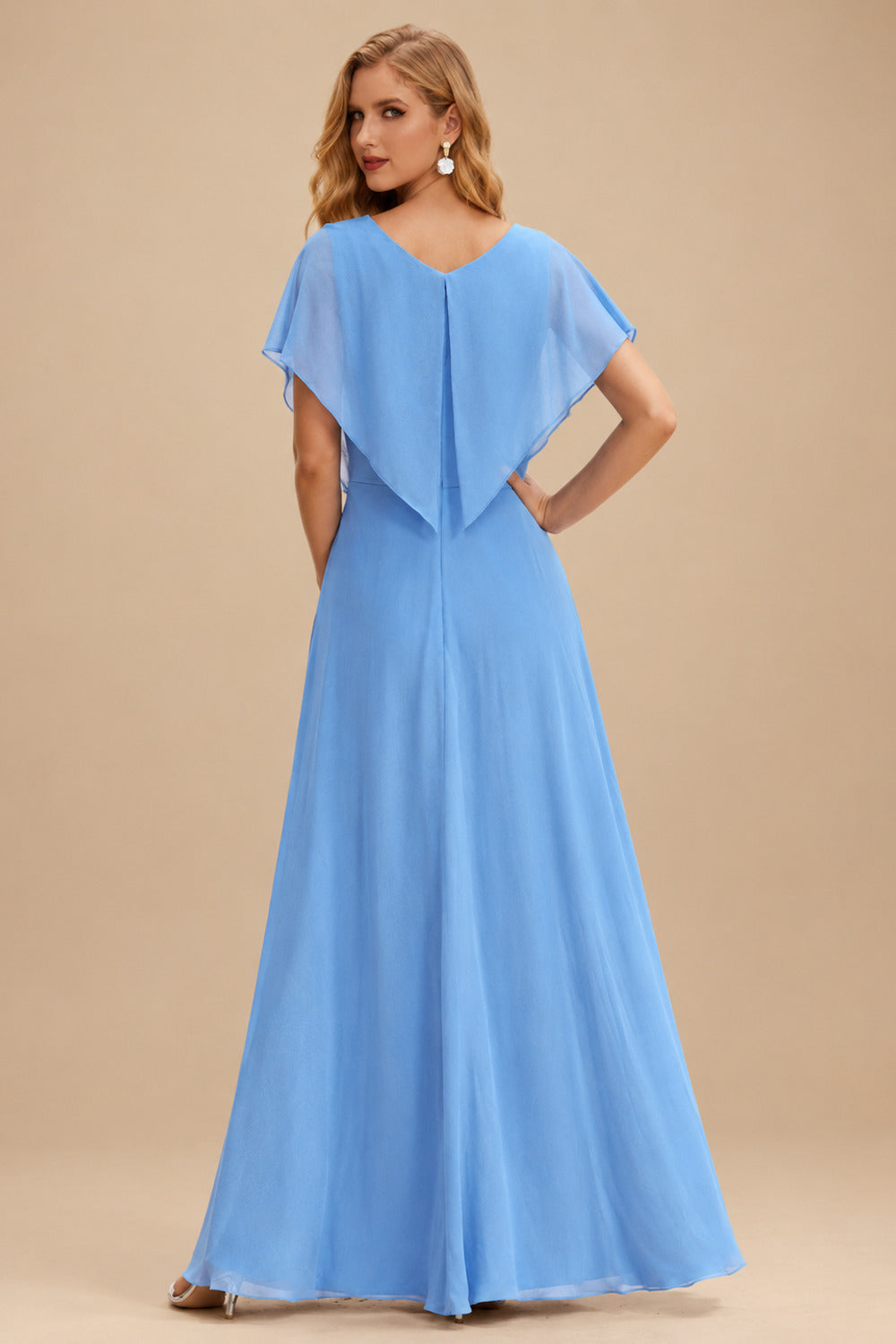 Rutipo Sky Blue A-line Corset Tiered Ruffle Slit Prom Dress with Appliqued Sequins