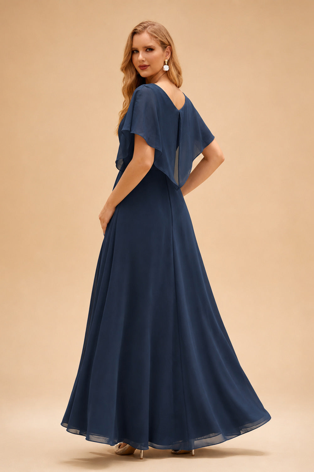 Rutipo Dark Navy A-line Square Neckline Strapless Floor-Length Taffeta Prom Dress with Ruffles Slit