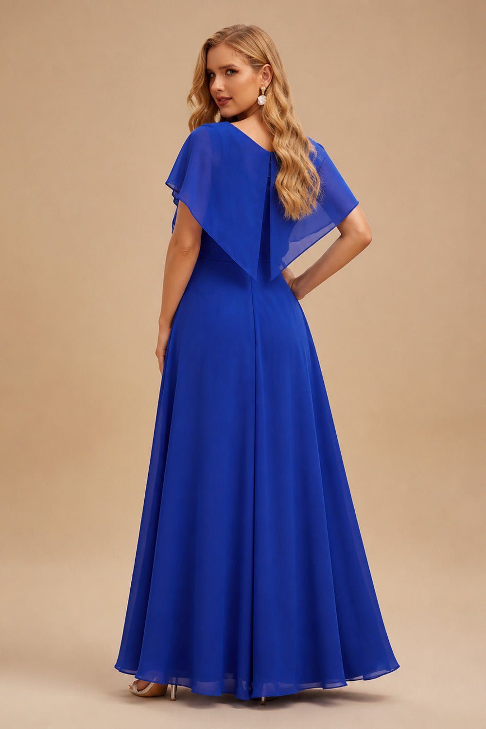 Rutipo Royal Blue A-line Square Neckline Strapless Floor-Length Taffeta Prom Dress with Ruffles Slit