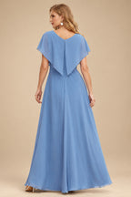 Rutipo Dusty Blue A-line One-Shoulder Velvet Sequins Floor-Length Prom Dress with Pockets