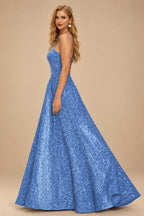Rutipo Dusty Blue A-line One-Shoulder Velvet Sequins Floor-Length Prom Dress with Pockets