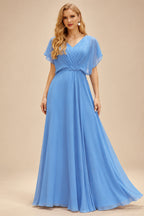 Rutipo Light Blue Mermaid V Neck Sheer-Corset Long Glitter-Print Prom Dress
