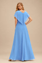 Rutipo Sky Blue Mermaid V Neck Sheer-Corset Long Glitter-Print Prom Dress