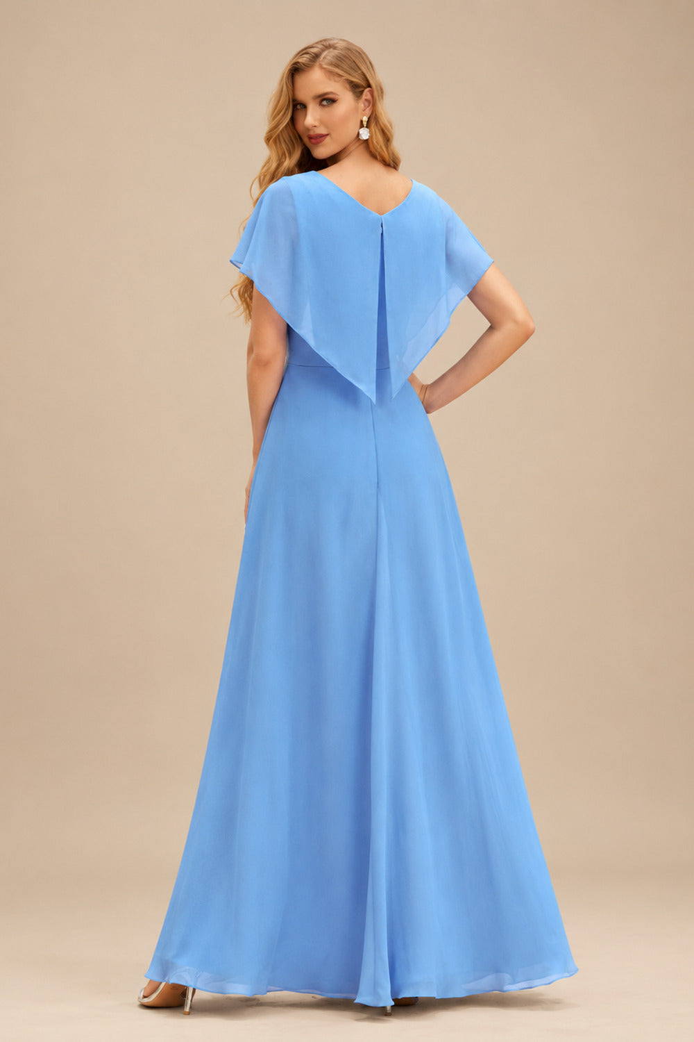 Rutipo Sky Blue Mermaid V Neck Sheer-Corset Long Glitter-Print Prom Dress