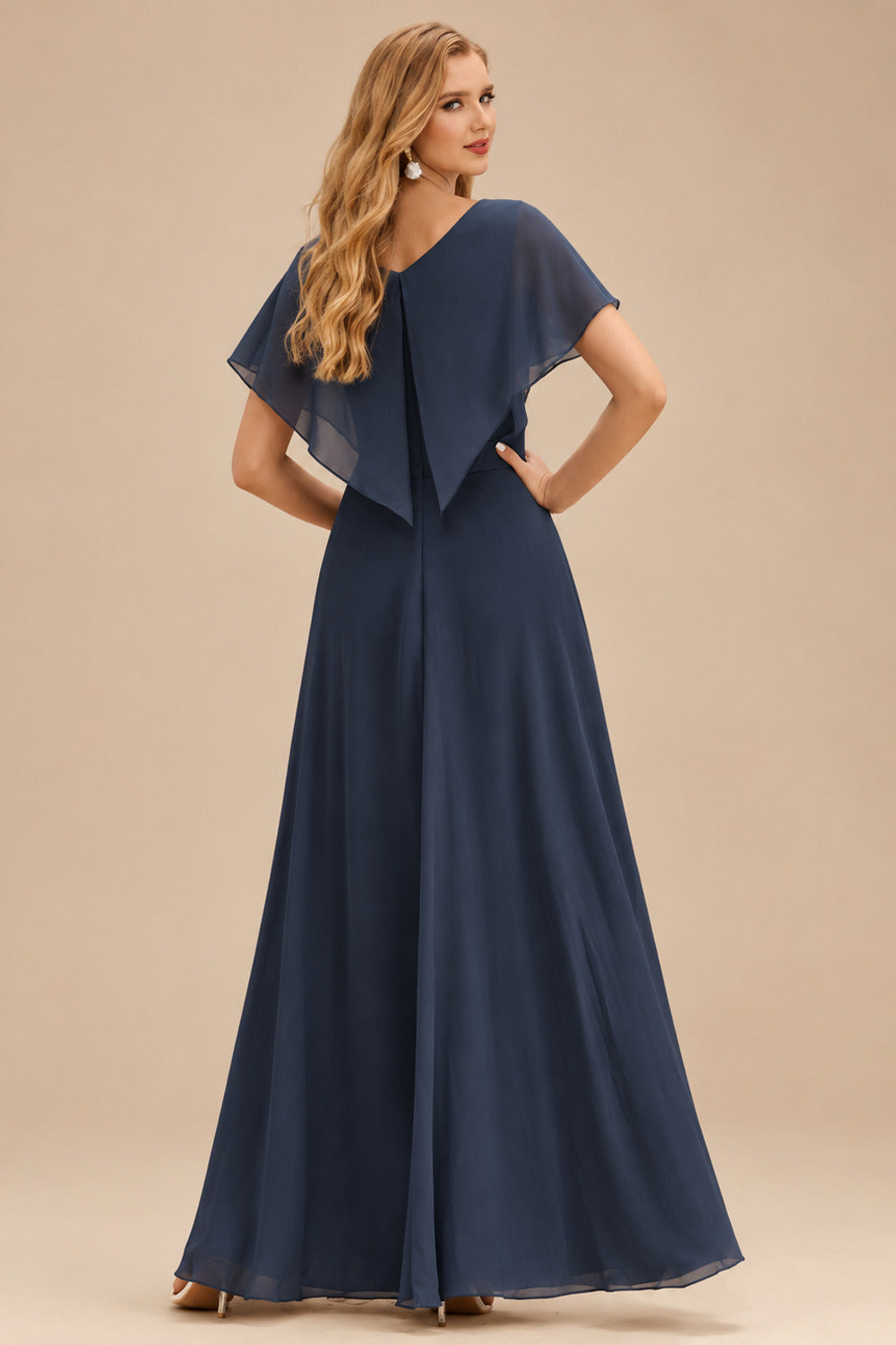 Rutipo Dark Navy A-line Square Neckline Strapless Corset Ruffle Slit Long Prom Dress with Beads