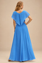 Rutipo Ocean Blue A-line Ruched Strapless Chiffon Ruffled Homecoming Dress with Bow