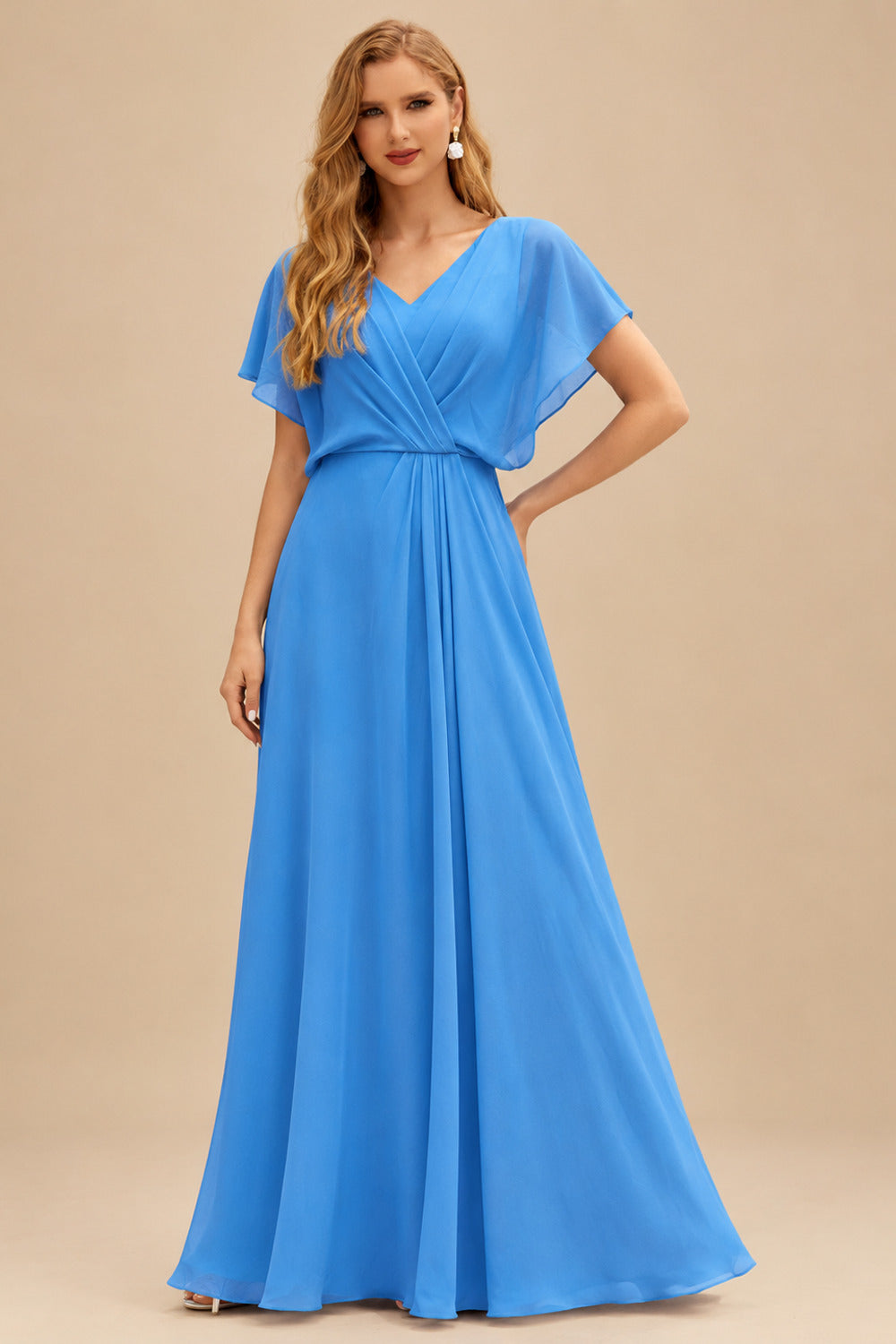Rutipo Ocean Blue A-line Ruched Strapless Chiffon Ruffled Homecoming Dress with Bow