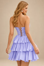Rutipo Lavender A-line Strapless Tiered Ruffle Homecoming Dress with Beaded Ruching Corset