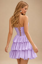 Rutipo Lilac A-line Strapless Tiered Ruffle Homecoming Dress with Beaded Ruching Corset