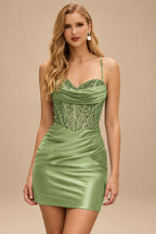 Rutipo Celadon Cowl Sweetheart Neck Tight Homecoming Dress with Embellished Illusion Corset