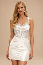 Rutipo Ivory Cowl Sweetheart Neck Tight Homecoming Dress with Embellished Illusion Corset