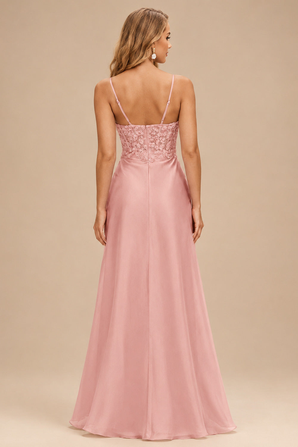 Rutipo Dusty Rose Fitted Sheer Sequins Corset Slit Homecoming Dress with Spaghetti Straps