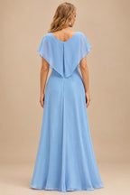 Rutipo Sky Blue Fitted Sheer Sequins Corset Slit Homecoming Dress with Spaghetti Straps