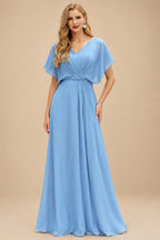 Rutipo Sky Blue Fitted Sheer Sequins Corset Slit Homecoming Dress with Spaghetti Straps