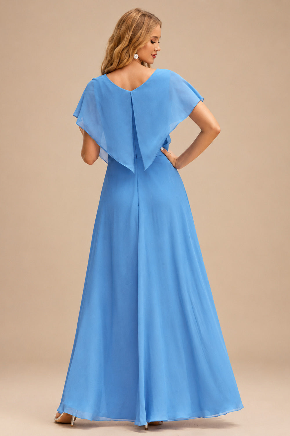 Rutipo Blue A-line Cowl Neck Tiered Flirty Ruffle Homecoming Dress