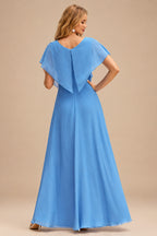 Rutipo Blue A-line Cowl Neck Tiered Flirty Ruffle Homecoming Dress