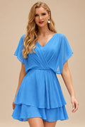 Rutipo Ocean Blue A-line Cowl Neck Tiered Flirty Ruffle Homecoming Dress