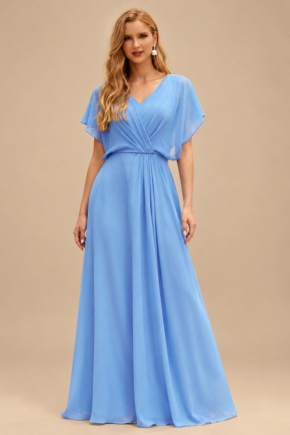 Rutipo Sky Blue A-line Cowl Neck Tiered Flirty Ruffle Homecoming Dress