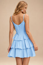 Rutipo Sky Blue A-line Cowl Neck Tiered Flirty Ruffle Homecoming Dress