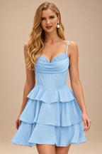 Rutipo Sky Blue A-line Cowl Neck Tiered Flirty Ruffle Homecoming Dress