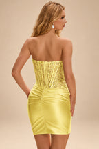 Rutipo Daffodil Strapless Fitted Ruched Homecoming Dress with Embellished Corset