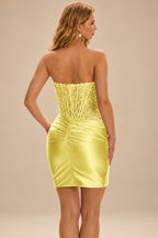 Rutipo Daffodil Strapless Fitted Ruched Homecoming Dress with Embellished Corset