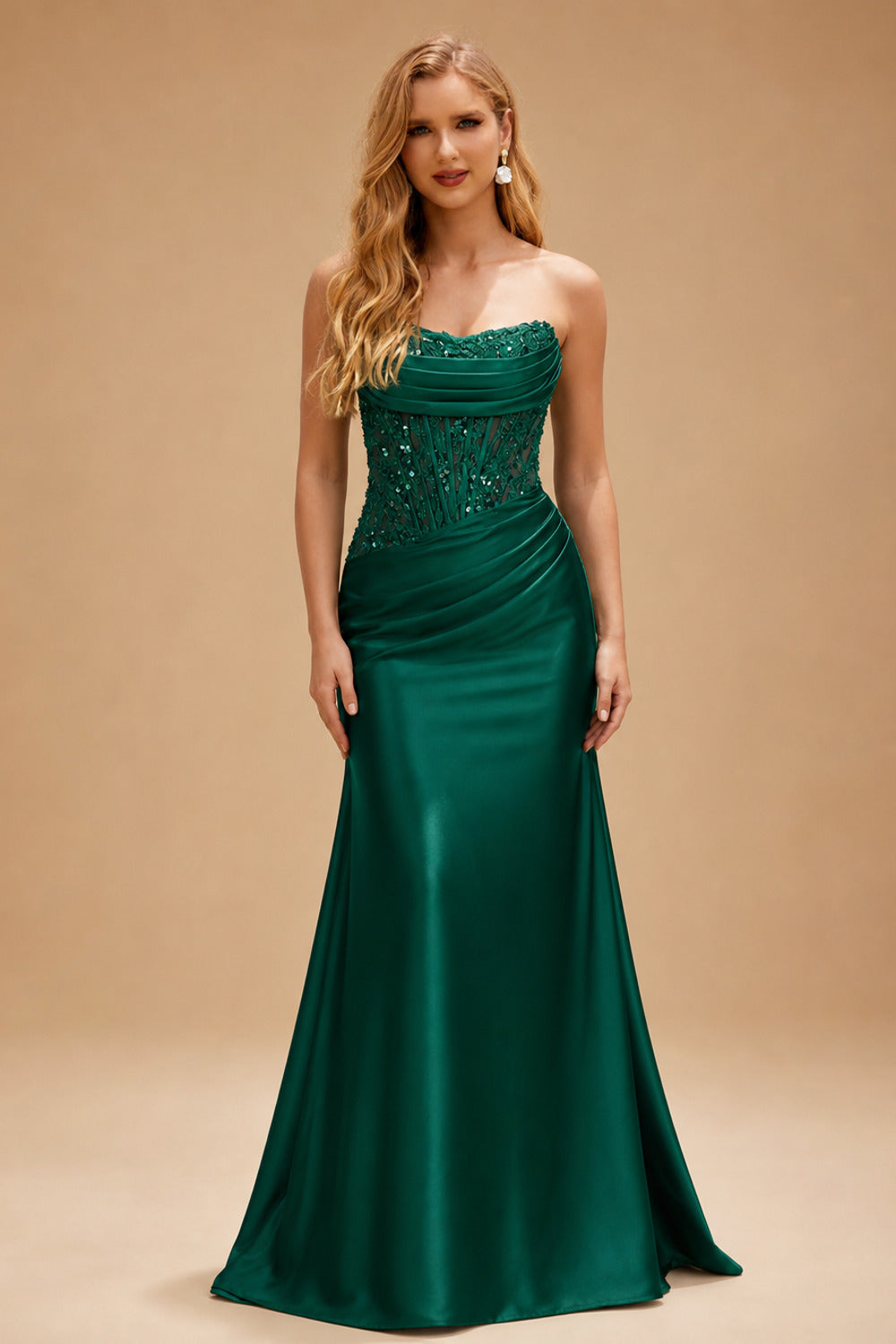 Rutipo Dark Green Strapless Fitted Ruched Homecoming Dress with Embellished Corset