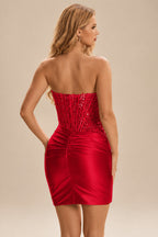 Rutipo Red Strapless Fitted Ruched Homecoming Dress with Embellished Corset