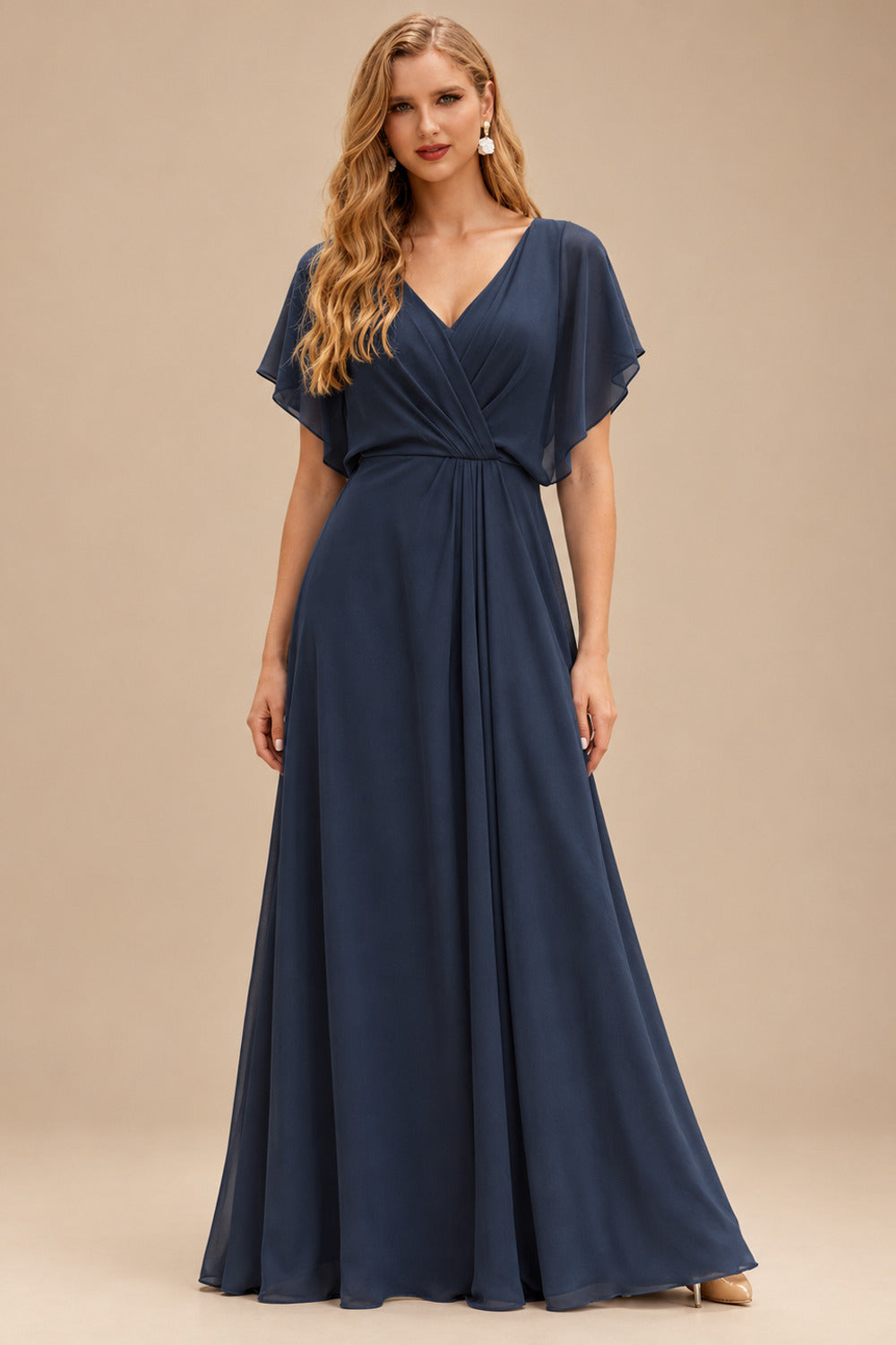 Rutipo Dark Navy Fit Flare Silk like Satin Ruched Bust Handkerchief Hem Homecoming Dress