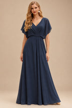 Rutipo Dark Navy Fit Flare Silk like Satin Ruched Bust Handkerchief Hem Homecoming Dress