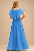 Rutipo Ocean Blue Fit Flare Silk like Satin Ruched Bust Handkerchief Hem Homecoming Dress