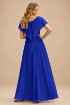 Rutipo Royal Blue Fit Flare Silk like Satin Ruched Bust Handkerchief Hem Homecoming Dress