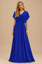 Rutipo Royal Blue Fit Flare Silk like Satin Ruched Bust Handkerchief Hem Homecoming Dress