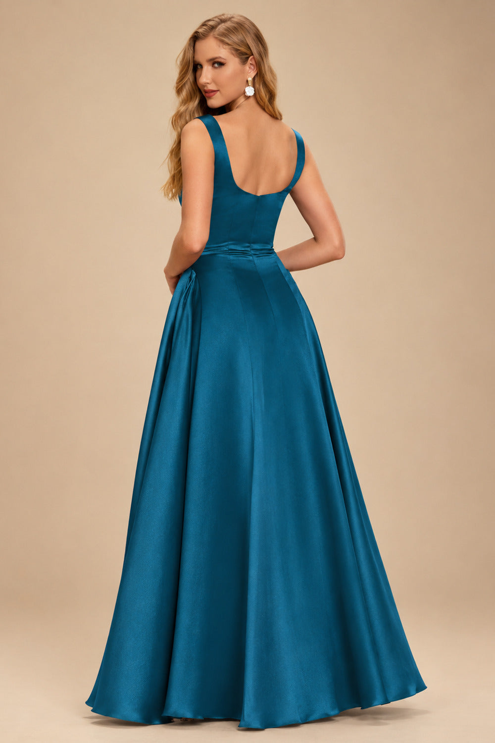 Rutipo Ink Blue A-line Bateau Vibrant Satin Fit-and-Flare Homecoming Dress